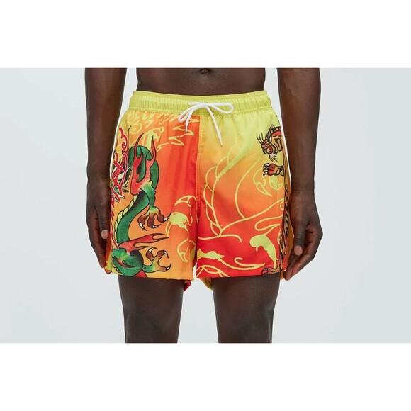 Ed Hardy Tiger Dragon Swim Trunks Shorts Men's Large Orange 6" Inseam Nova Men